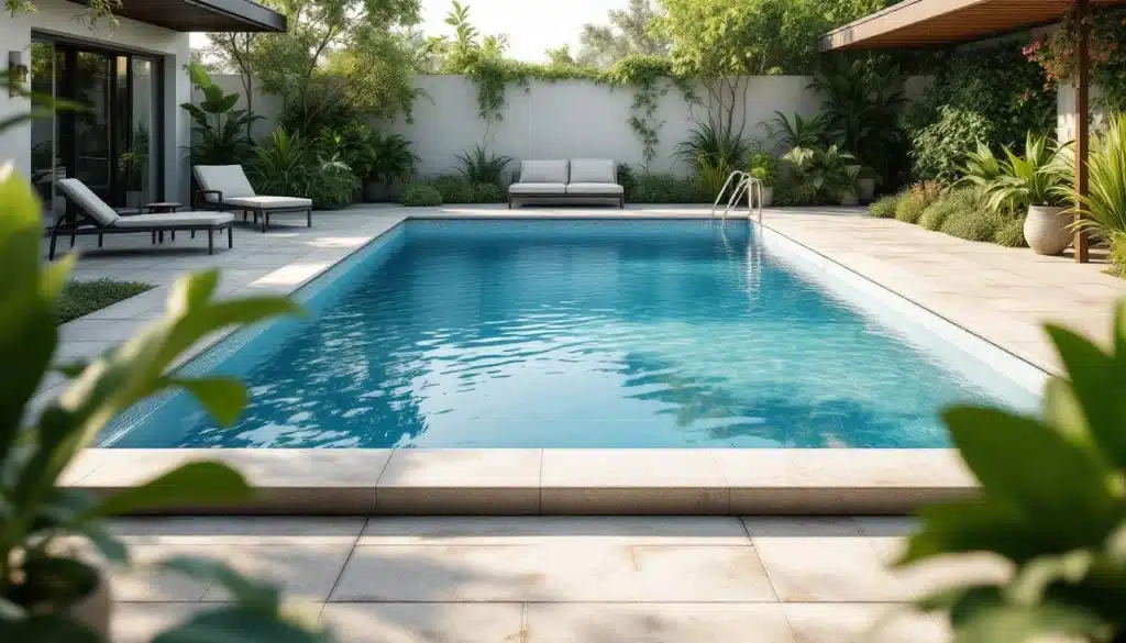 Une piscine dont on doit calculer la surface au sol