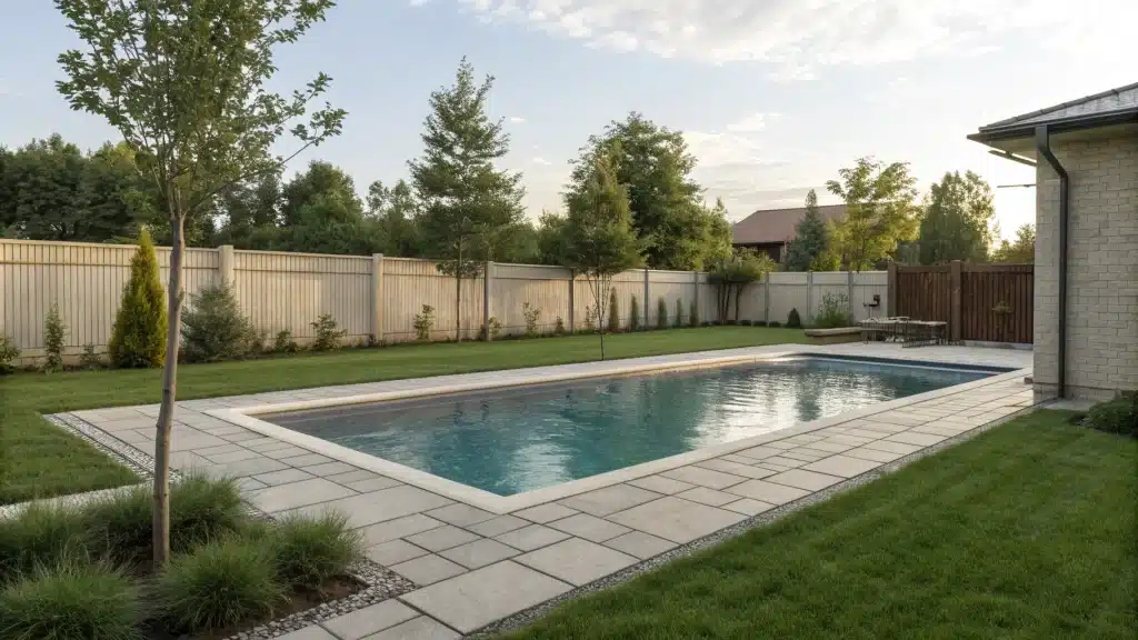 Une piscine enterrée dans un jardin